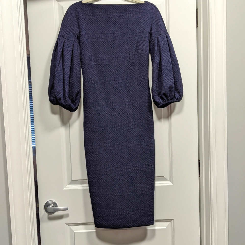 Maggie London puff sleeve navy midi dress like new size 0